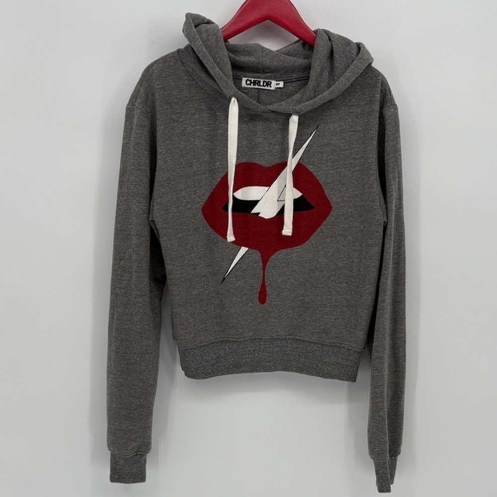 🧲 CHRLDR grey Hoodie with Red Lip and lightening bolt Graphic